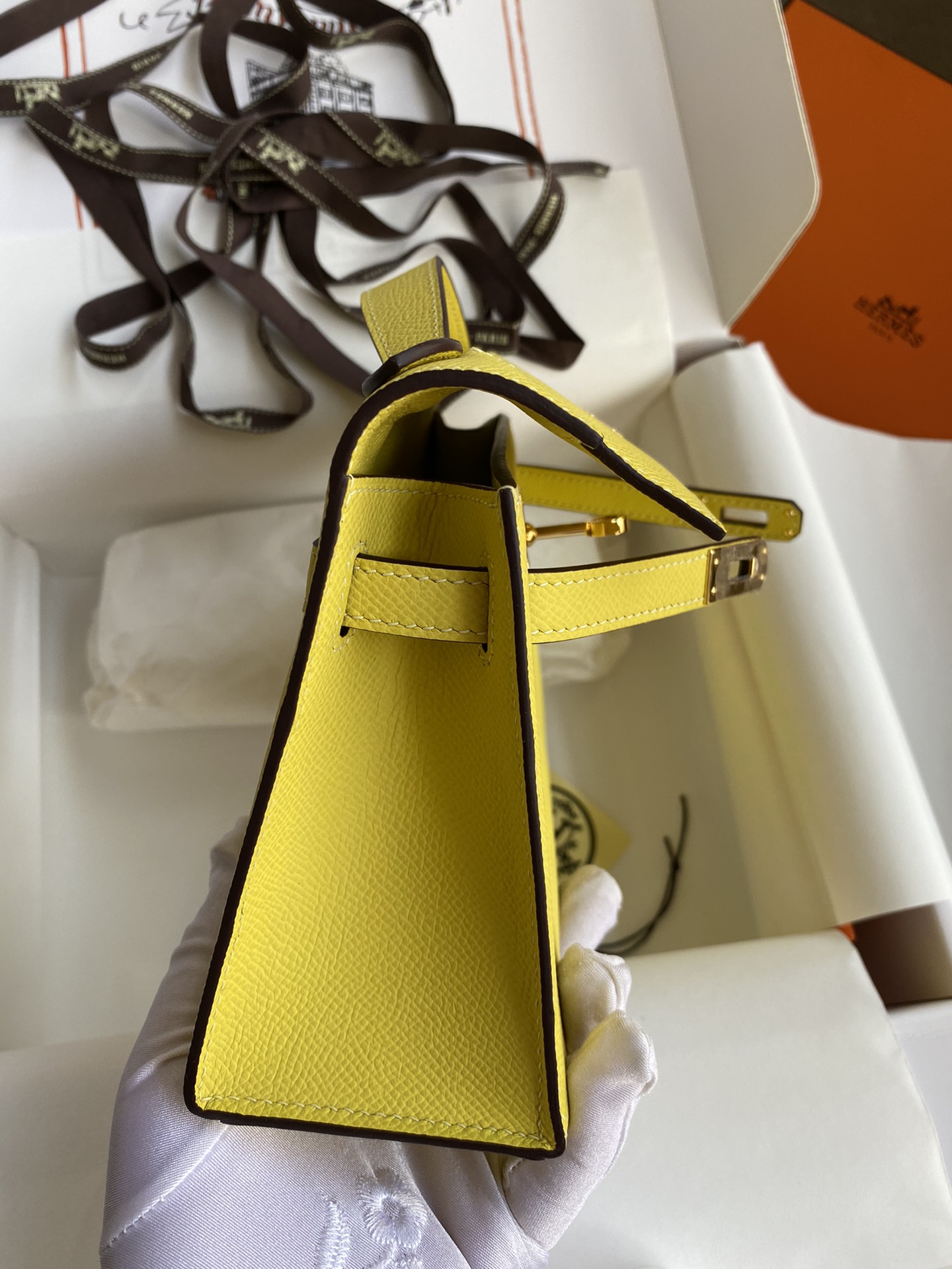 Hermes Mini Kelly Pochette 22cm Bag In Lemon Yellow Epsom Leather